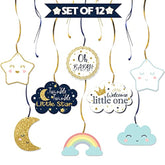 Twinkle Twinkle Little Star Swirls Streamers - Cheers To Baby Shower Birthday Party Hanging Decorations - Boy.