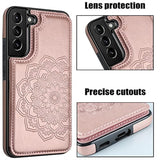 For Samsung Galaxy S22 Case With Card Holder,Flower Magnetic Buttons Protective Wallet Cover For Women For Samsung Galaxy S22 5G (2022),Rose Gold