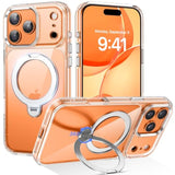 Clear iPhone 17 Pro Max Case with 360°Spin Magnetic Stand, Compatible with MagSafe, Rotatable Ring Holder, Clear Cover Anti-Yellowing Protection Case for iPhone 17 Pro Max 6.9"