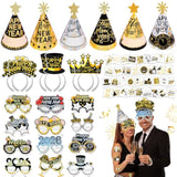 New Year Eve Party Supplies 2026 59Pcs Black Gold Silver Hats Glasses Favors