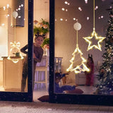 Timer 3Pcs Christmas Window Lights Decorations, Battery Powered Hanging Warm White Lighted Tree Bell Star Shaped Led Suc
