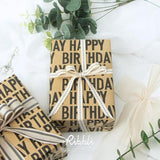 Vintage Birthday Kraft Wrapping Paper - 17" x 33' - Brown with Black Pattern