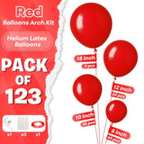 Red Balloons Different Sizes, 123 Packs Matte Red Balloons, Pack Of 18 12 10 5 Inch Premium Red Balloons Garland Arch Kit For Valentine'S Day Birthday Wedding Christmas Party Decorations