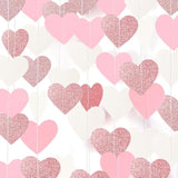 52.4Ft Heart Garland Streamer Pink Hanging Paper Garland Banner For Valentine Bridal Shower Wedding Party Decoration