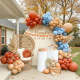 Fall Pumpkin Balloon Garland Arch Kit Retro Orange Nude Blue Banner for Baby Shower Party