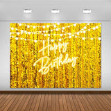 Gold Happy Birthday Backdrop Banner Golden Neon Bday Sign Party Decoration