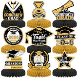 9 PCS 2026 Graduation Decorations, Graduation Honeycomb Centerpieces for Tables Centerpieces 3D Graduation Theme Party Decor Supplies,Black