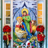 Christmas Decorations Outdoor Holy Nativity Christmas Door Cover Manger Scene Religious Christmas Door Banner Backdrop For Holiday Xmas Party Supplies 72 X 35 Inch