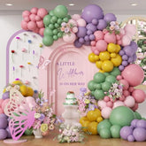 131Pcs Wildflower Floral Balloon Arch Garland Kit With Purple Dusty Pink Sage Green Light Pink Mustard Yellow Latex Balloons For Baby In Bloom Wildflower Graden Baby Shower Party Decorations