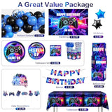 234Pcs Video Game Birthday Decorations, One-Stop Convenient Set Includes Thickened Plates Waterproof Tablecloths And 59 X 39 Inches Backdrop, Suitable For Gamer Birthday Party