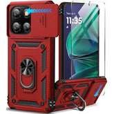 For Motorola Moto G Stylus 2025 Case With Screen Protector & Slide Camera Lens Cover, Built-In Ring Stand Shockproof Protective Phone Case For Moto G Stylus 5G 2025 Case (Red)