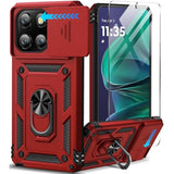 For Motorola Moto G Stylus 2025 Case With Screen Protector & Slide Camera Lens Cover, Built-In Ring Stand Shockproof Protective Phone Case For Moto G Stylus 5G 2025 Case (Red)