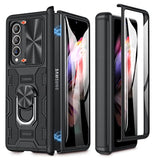 Galaxy Z Fold 3 Case With Slide Camera Lens Cover, Built-In Kickstand Ring Holder Tempered Glass Screen Protector, Magnetic Case For Samsung Z Fold 3 5G (Black)
