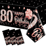 3 Pack Rose Gold 80Th Birthday Tablecloth Decorations - Happy Eighty Birthday Theme Table Cover Party Supplies, Plastic Disposable Rectangular Table Cloth Decor