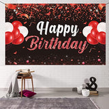 Red & Black Happy Birthday Backdrop Banner for Party Photos