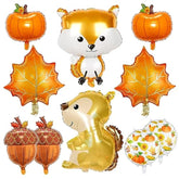 10pcs Fall Thanksgiving Balloons Acorn Fox Maple Leaf Squirrel Pumpkin Mylar Party Decor