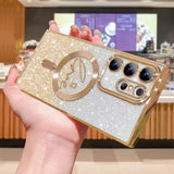 For Samsung Galaxy S23 Ultra Case Magnetic,For Women Girl Soft Cute Luxury Love Heart Plating Bling Gradient Glitter Phone Case Compatible With Magsafe Clear Shockproof Back Cover 6.8β-Gold