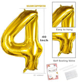 40 Inch Number Balloon 0-9 Gold Large Number 4 Balloons,Digital Balloons For Birthday Party Celebration Decorations Supplies, Helium Foil Number Balloons For Wedding Anniversary