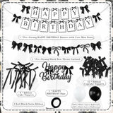 Black Bow Birthday Party Decorations, Bows Happy Birthday Banner Garland, Ribbon Bow Cake & Cupcake Toppers, Black White Balloons And Satin Ribbon For Women Girls Bows Party Decor