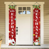 White Elephant Gift Exchange Porch Sign Banner- 2Pcs Red Merry Christmas Decoration Snowman Snowflake Outside Banners Party Decorations Hanging Banners For Front Door Indoor Outdoor