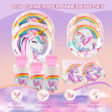 Unicorn Birthday Party Supplies Set, Disposable Tableware For 24 Guests, Includes Plates, Cups, Napkins, Cutlery – Cute Rainbow Unicorn Theme Birthday Decorations For Girls & Kids Party