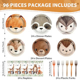 96Pcs Woodland Party Paper Plates And Napkins For Animal Party Decorations Woodland Creatures Dessert Plates Disposable Tableware For Kids Serves 24 Baby Shower Birthday Forest Animal Themed Supplies