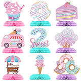 Hotop 9 Pcs Donut Two Sweet Birthday Party Decorations Table Honeycomb Centerpieces Table Topper Doughnut Birthday Sign Decor Girls Theme Party Supplies for Baby Shower