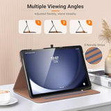 Moko Case For Samsung Galaxy Tab A9 Plus 11" 2023 (Smx210/Smx216/Smx218), Pu Leather Multiangle Viewing Folding Stand Cover Case With Hand Strap, Front Pocket, Auto Wake/Sleep, Denim Blue & Brown