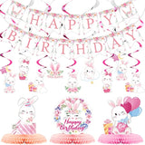 Easter Bunny Party Decor Kit – 26pcs Banner, Swirls & Centerpieces for Baby Girl Shower