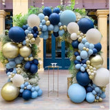 Navy Blue Balloon Arch Kit, Dusty Light Blue Gold Balloon Garland White Sand Cream Metallic Gold Balloons For Wedding Bridal Baby Shower Gender Reveal Graduation Birthday Party Decorations Supplies