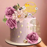 Purple Flower Cake Topper – Happy Birthday Roses & Eucalyptus Décor