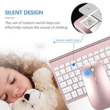 Wireless Keyboard And Mouse Ultra Slim Combo, 2.4G Silent Compact Usb 2400Dpi Mouse And Scissor Switch Keyboard Set With Cover, 2 Aa & 2 Aaa Batteries,For Pc/Laptop/Windows/Mac-Rose Gold White