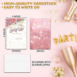 Birthday Party Invitations, Floral Glitter Birthday Invitations, Double-Sided Fill In Birthday Invites, Birthday Party Favors Decorations Supplies, 20 Cards With 20 Envelopes(Invite-A03)