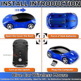 Blue Cute Wireless Mouse2.4G With Usb Reciver 1600Dpi Car Mouse For Computer Laptop Tablet For Windows For Mac Os For Christmasblue