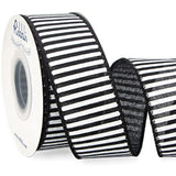 Black And White Stripe Wired Ribbon, 1-1/2 Inch X 10 Yard, Narrow Stri