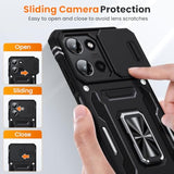 For Moto G 2025 Case With 2 Pcs Hd Screen Protector, Slide Camera Cover Military Grade Drop Protection 360° Ring Holder Kickstand, Heavy Duty Shockproof Full Body For Motorola Moto G 2025 Case, Black