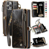 Compatible With Iphone 12 Pro Max Case Wallet With Rfid Blocking Card Holder For Women Men, Pu Leather Magnetic Snap Flip Zipper Strap Wallet Phone Case Fit For Iphone 12 Pro Max 6.7, Coffee