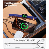 For Travel Vacation Essentials,3 In 2 Usb C Cable For Apple Watch Charger/Iphone 16 Charger/Lightning,Multi Charging Cable Cord,Camping Essentials,Designed For Iwatch &Iphone 16-12-5Ft Black