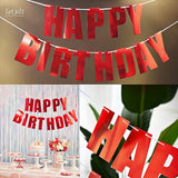 Red Happy Birthday Banner Metallic Garland 13Pcs Party Hanging Decorations