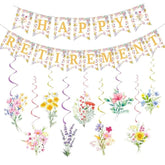Wildflower Retirement Decor for Women with Gold Banner & Floral Swirls