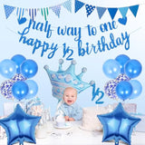 "Halfway to One" Banner – 20 Pcs Blue 6-Month Birthday Set for Baby Boy Party