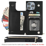 iPhone 14 Pro Max Crossbody Wallet Case RFID PU Leather Black 6.7in