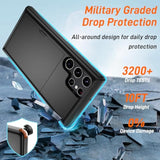 Samsung Galaxy S22 Ultra Heavy Duty Dual Layer Shockproof Case with Card Holder and 2 HD Screen Protectors, Slim Wallet Case for S22 Ultra - Black
