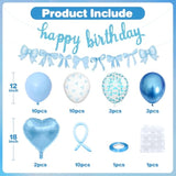 Blue Bow Birthday Decorations,Bow Coquette Party Decorations With Blue Happy Birthday Banner Bow Balloons Heart Foil Balloons For Girls Women Baby Shower Bow Theme Decor