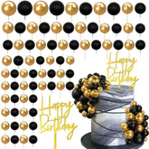 75 Pcs Black And Gold Cake Decorations Balls Happy Birthday Insert Cards For Diy Cake Decoration Baby Shower Wedding Birthday Party
