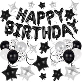 55 Pcs Black Happy Birthday Letter Balloons Stars Latex Balloons Swirls Set