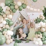 Sage Green White Balloon Garland Arch Kit,145Pcs Green Sand White Balloons Different Sizes For Birthday Baby Shower Gender Reveal Bridal Weddings Party Decoration