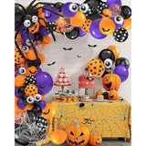 126Pcs Halloween Balloon Arch Kit with Spider Web Bats Purple Orange Black Balloons Decor