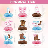 9Pcs Boot or Bow Centerpiece Gender Reveal Honeycomb Decoration, Boots Centerpieces Decoration Supplies for Tables, Personalized Western Cowboy Decor Supplies for Party Events