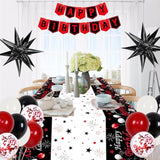 Red Birthday Decorations For Men Women Boys Girls, 75 Pcs Red And Black Party Decorations Happy Birthday Backdrop Banner Party Supplies Confetti Star White And Black Balloons Arch Tablecloth